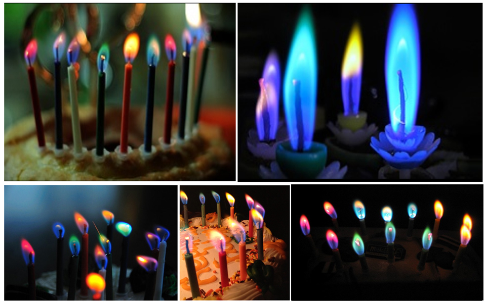 Candles with shop colored flames